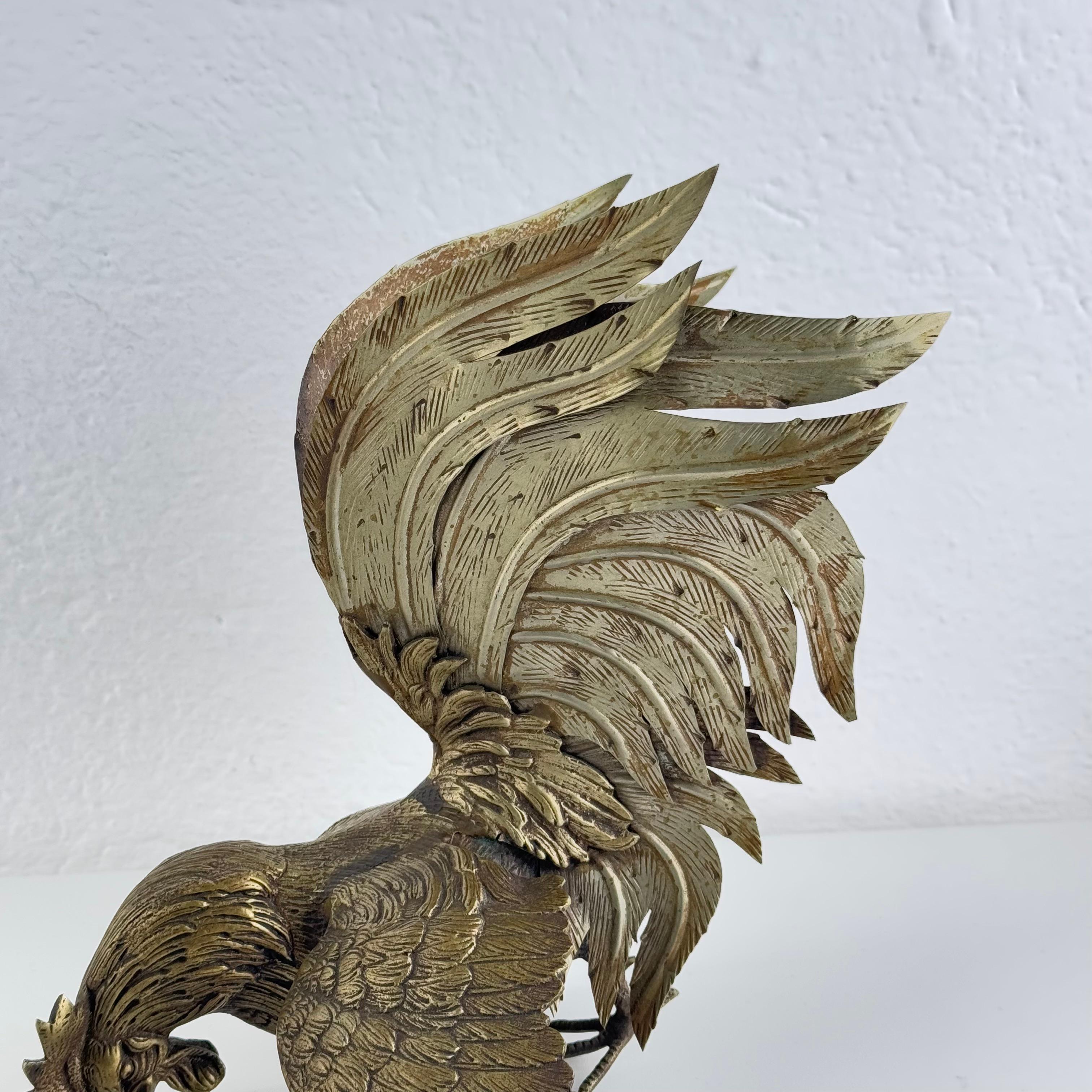 Magnificent Pair of Brass Foraging Roosters, Italy, 1950s – Attributed to Gucci en Bueno estado para la venta en Brescia, Brescia