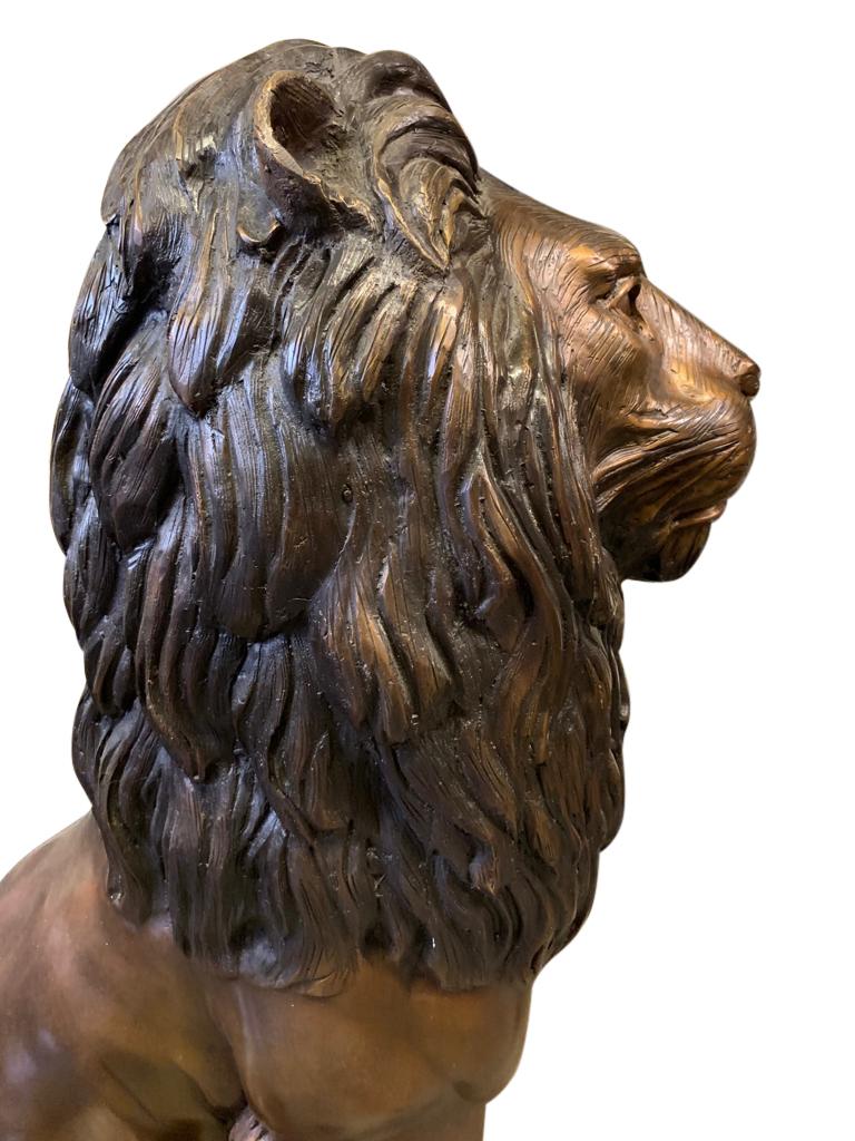 Magnificent Pair of Cast Bronze Sitting Lions, 20th Century In Excellent Condition For Sale In London, GB