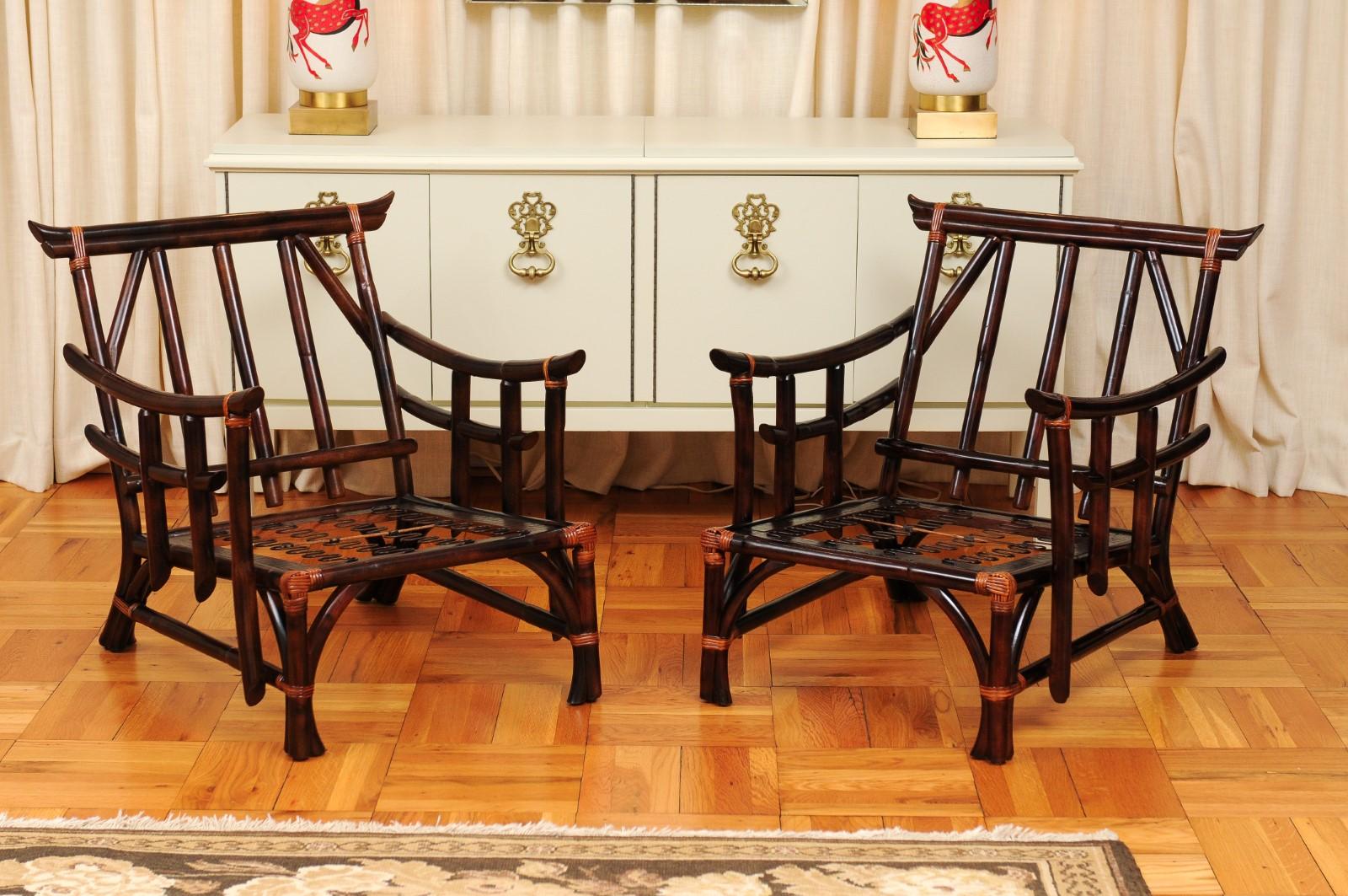 Magnificent Pair of Cordovan and Caramel Pagoda Lounge Chairs, circa 1960 For Sale 8