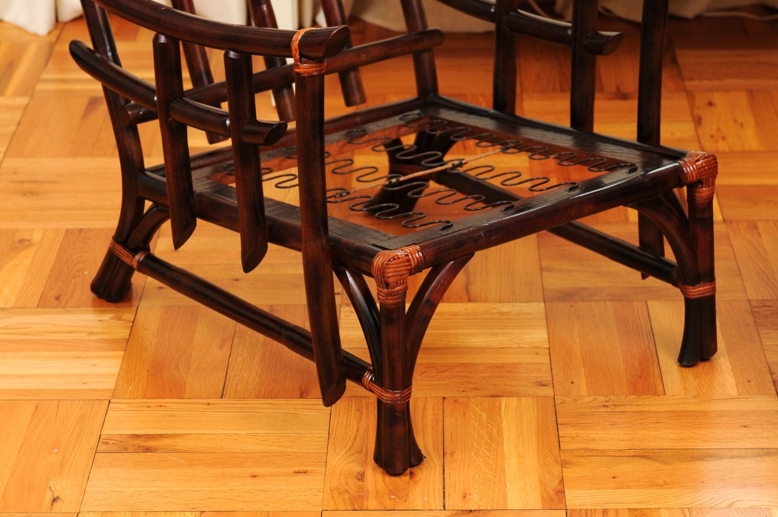 Magnifique paire de fauteuils de salon pagodes et brun-rouge foncé et caramel, vers 1960 en vente 12