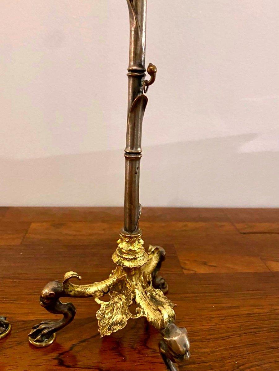 Magnificent Pair of Double Patina Bronze Candlesticks Signed Barbedienne 19th C. For Sale 1