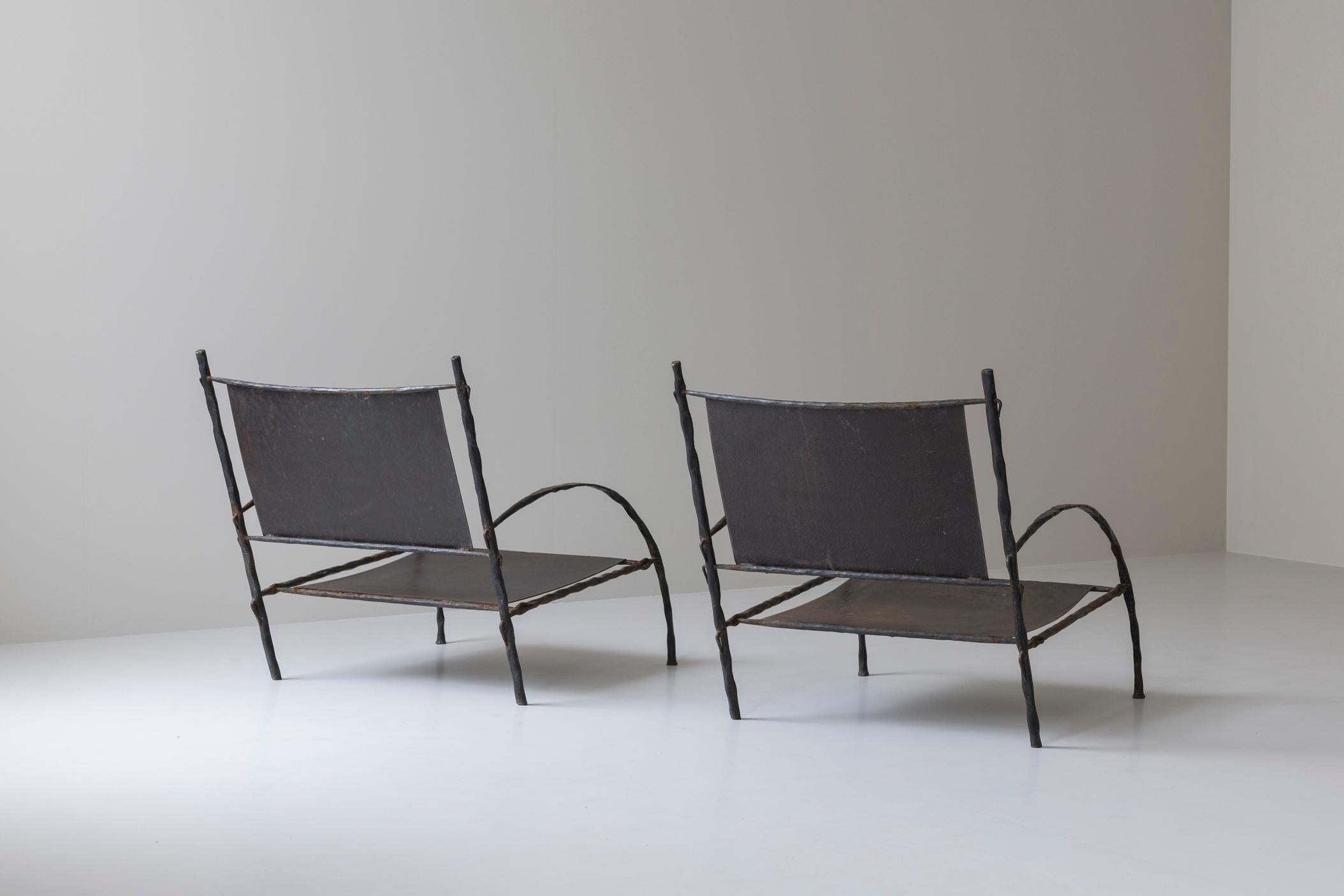 Mid-Century Modern Magnificent pair of easy chairs, 1930s, in the manner of Diego Giacometti.