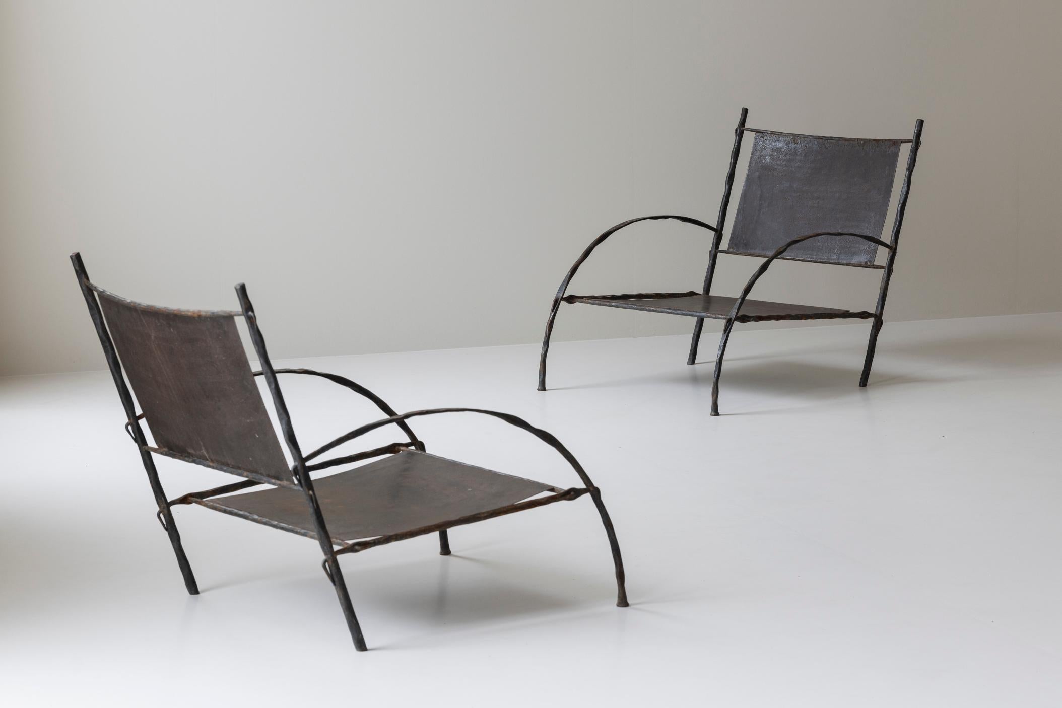 European Magnificent pair of easy chairs, 1930s, in the manner of Diego Giacometti.