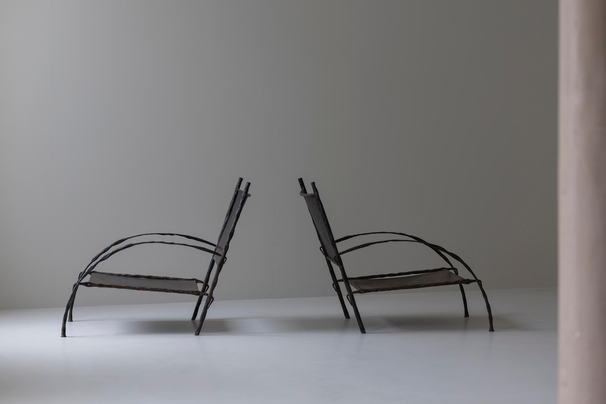 Magnificent pair of easy chairs, 1930s, in the manner of Diego Giacometti. 2
