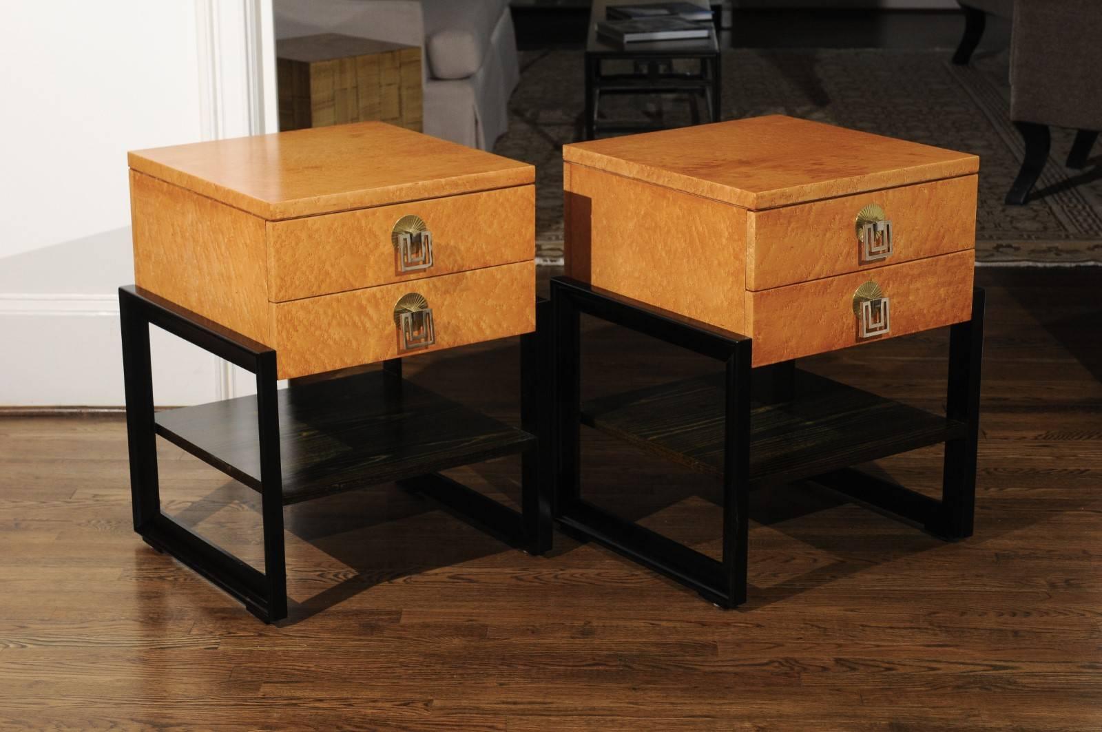 Mid-Century Modern Magnificent Pair of End Tables by Renzo Rutili in Birdseye Maple, circa 1955 For Sale