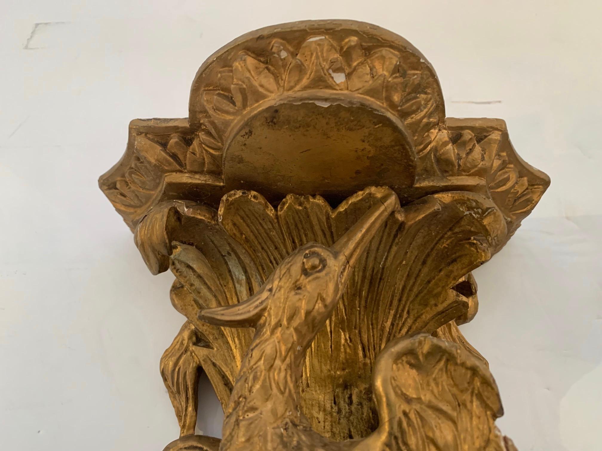 19th Century Magnificent Pair of English Antique Carved Giltwood Chippendale Wall Brackets