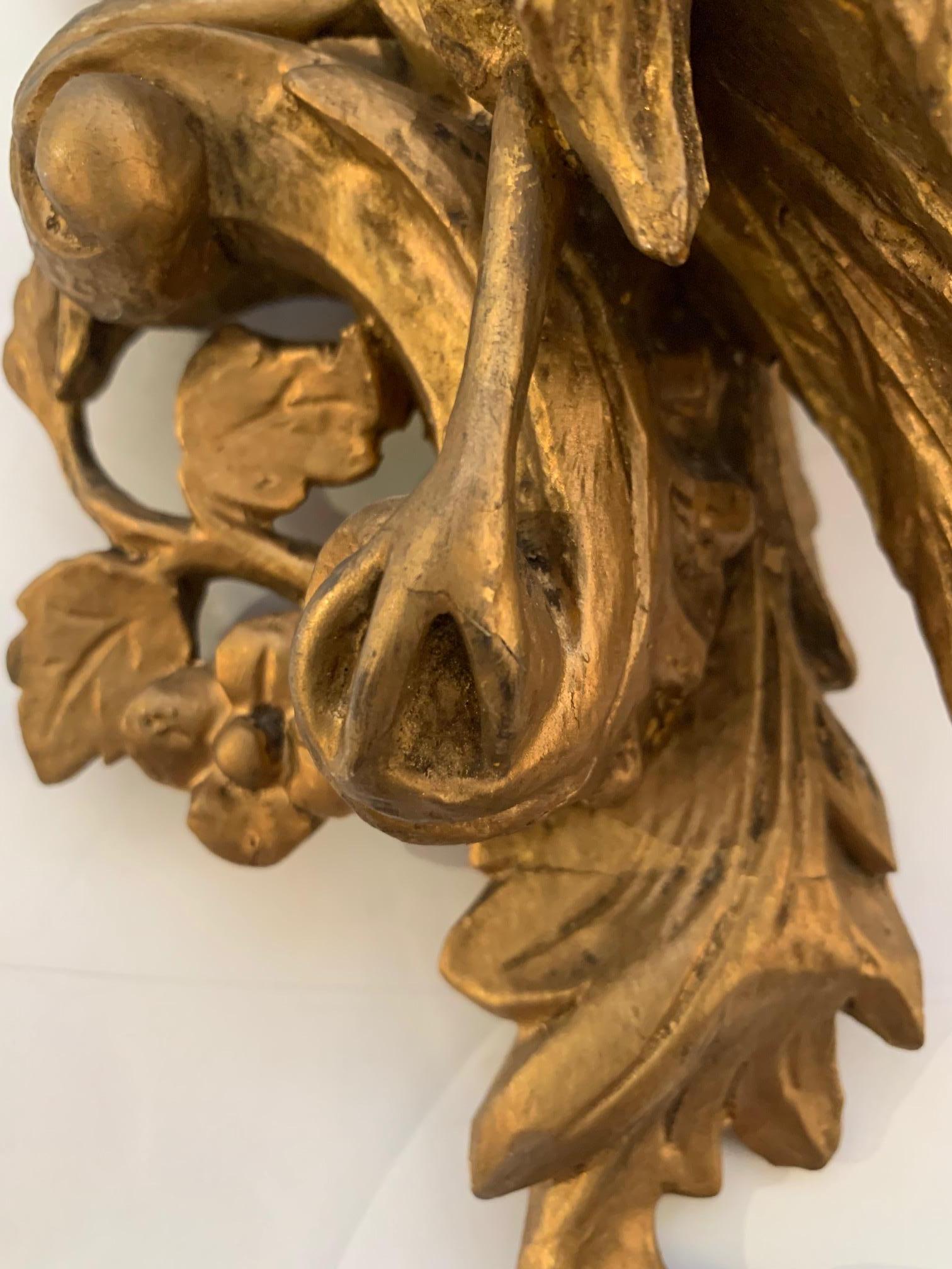 Magnificent Pair of English Antique Carved Giltwood Chippendale Wall Brackets 1