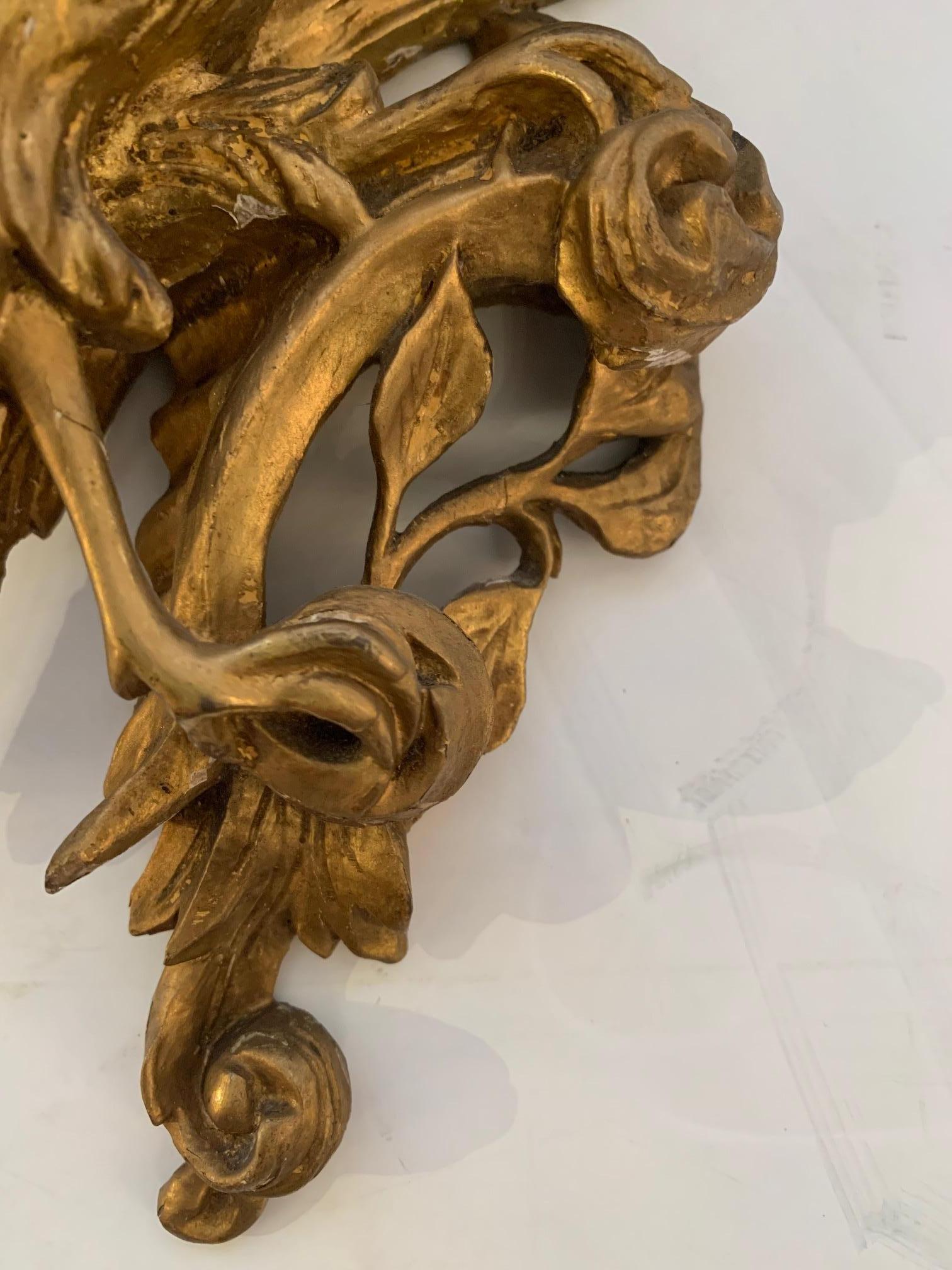Magnificent Pair of English Antique Carved Giltwood Chippendale Wall Brackets 2