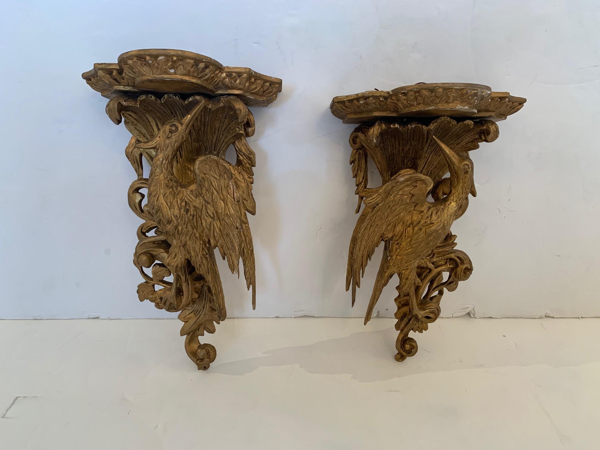 Magnificent Pair of English Antique Carved Giltwood Chippendale Wall Brackets 4