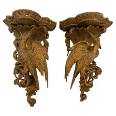 Magnificent Pair of English Antique Carved Giltwood Chippendale Wall Brackets