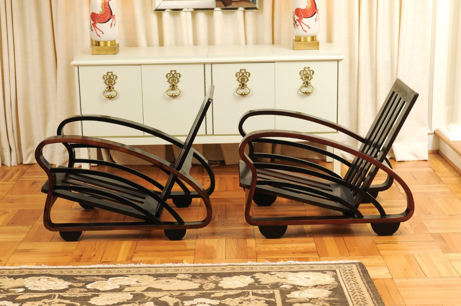 Magnifique paire de chaises longues Espresso Art Déco en forme de jardinière, Cuba, vers 1935 en vente 5