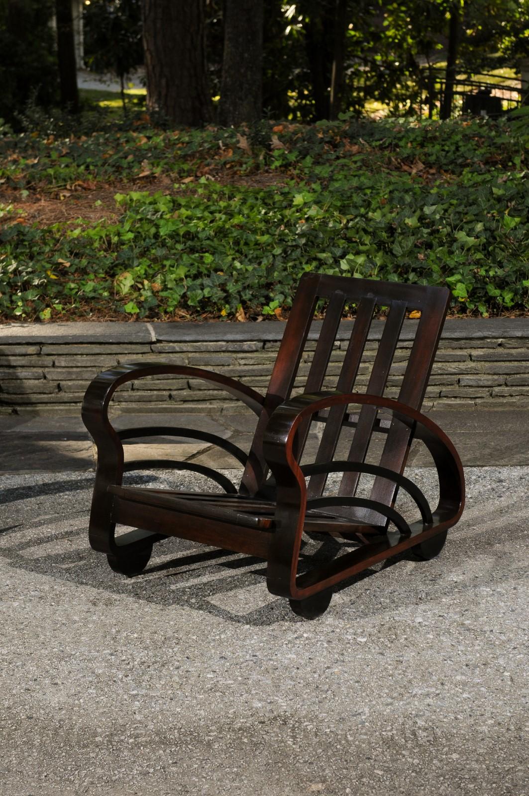 Magnifique paire de chaises longues de Plantation Art Déco en expresso, Cuba, vers 1935 en vente 7