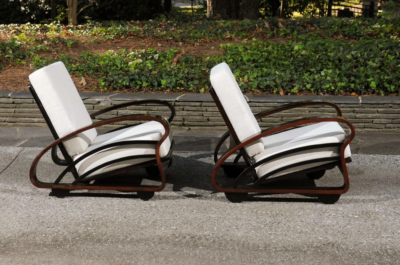 Mahogany Magnificent Pair of Espresso Art Deco Plantation Loungers, Cuba, circa 1935 For Sale