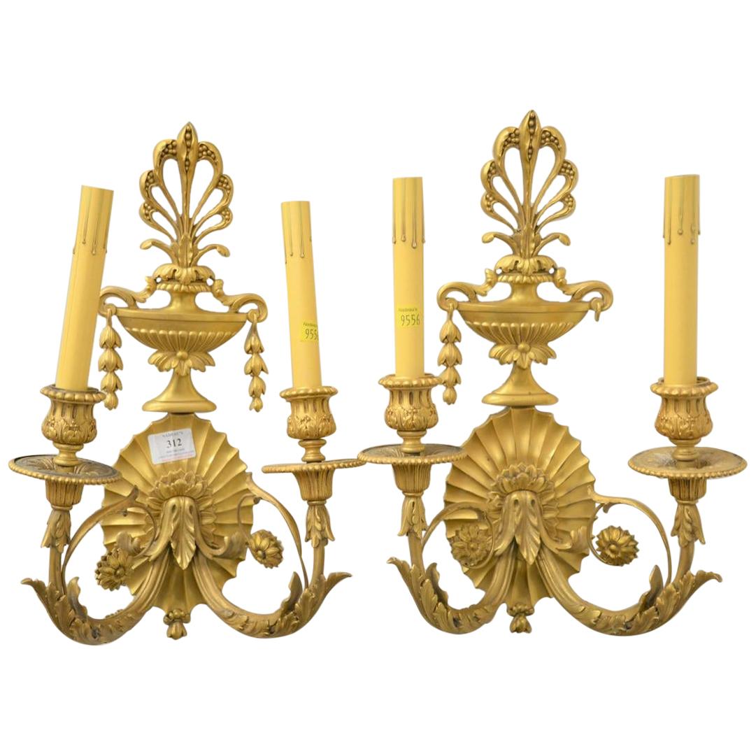 Magnificent Pair of French Bronze Doré Sconces by Edward Caldwell For Sale