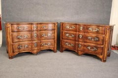 Magnificent Pair of French Louis XIV Solid Walnut Baker Commodes Circa 2000