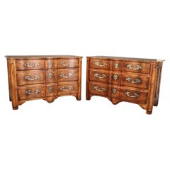 Magnificent Pair of French Louis XIV Solid Walnut Baker Commodes Circa 2000