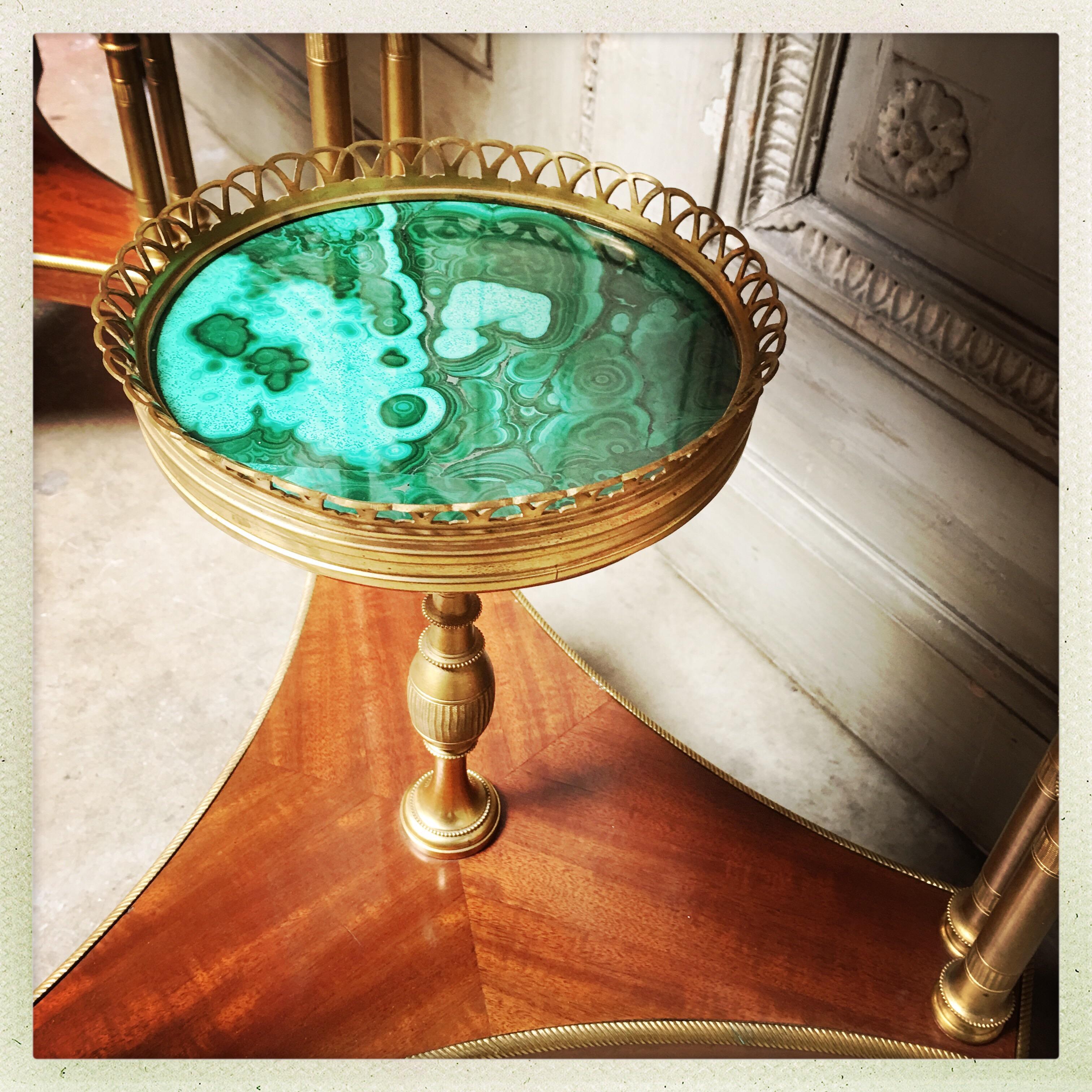 Magnificent Pair of French Louis XVI Style Gueridons with Malachite Surfaces 2