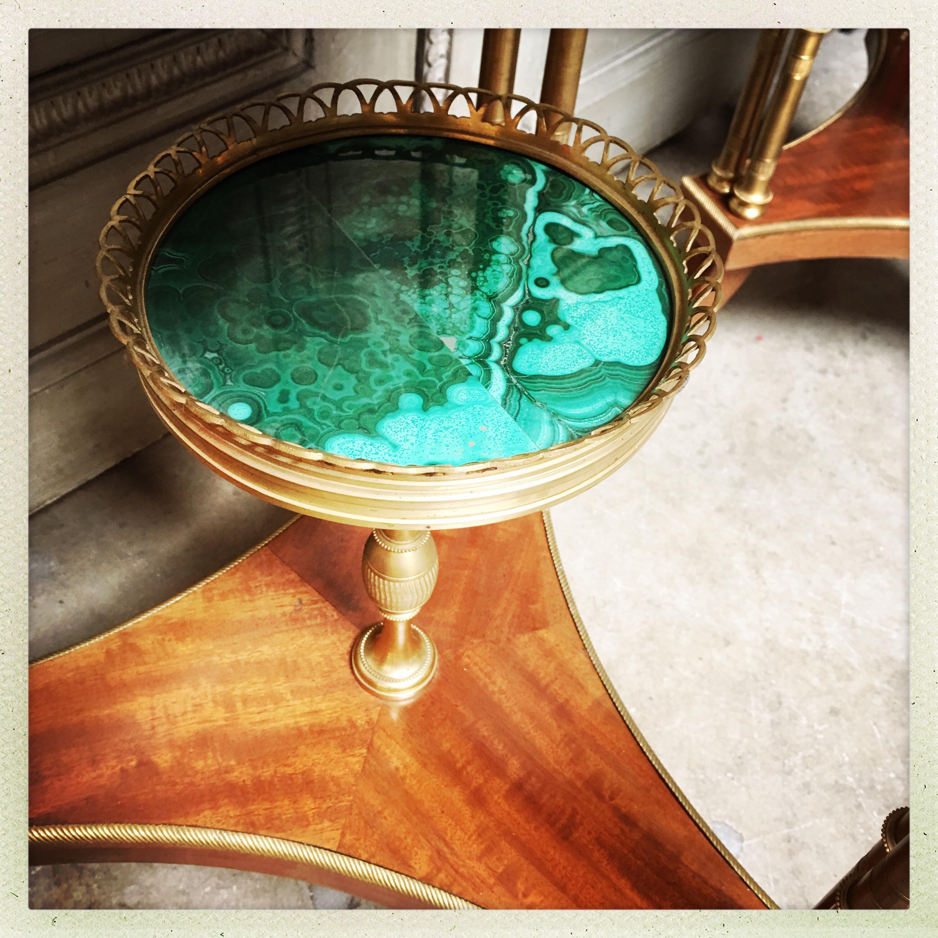 Magnificent Pair of French Louis XVI Style Gueridons with Malachite Surfaces 3