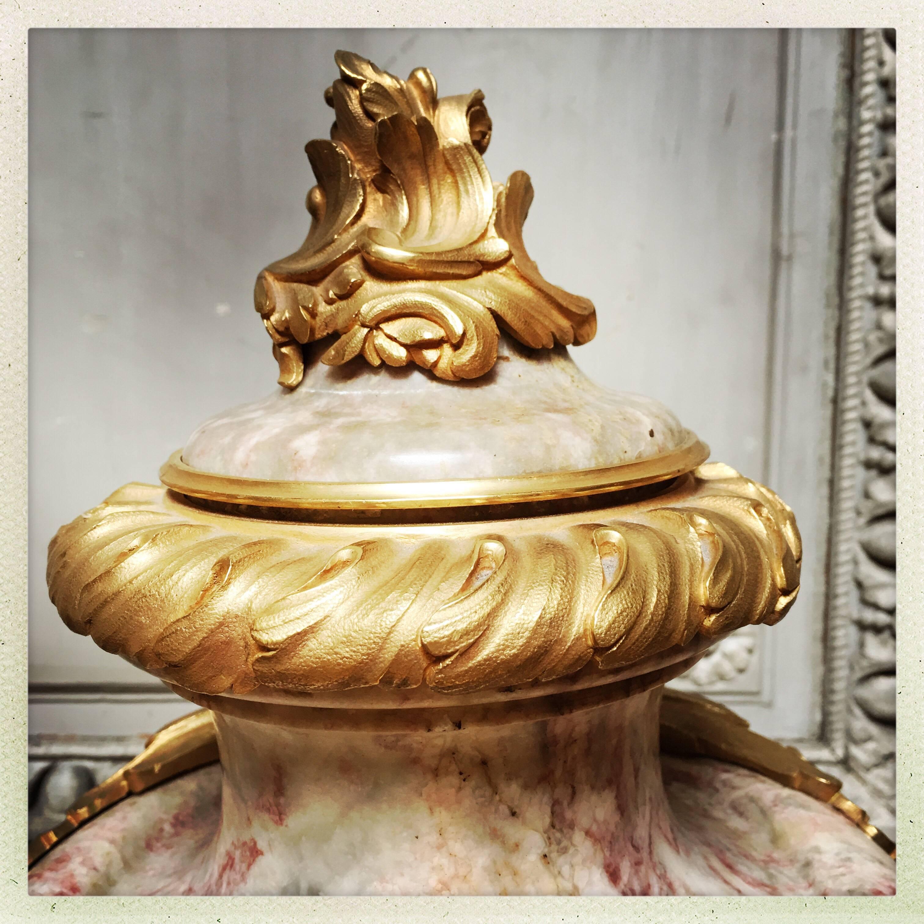 Magnificent Pair of French Marble and Bronze Louis XV Style Cassolettes In Good Condition In Dallas, TX