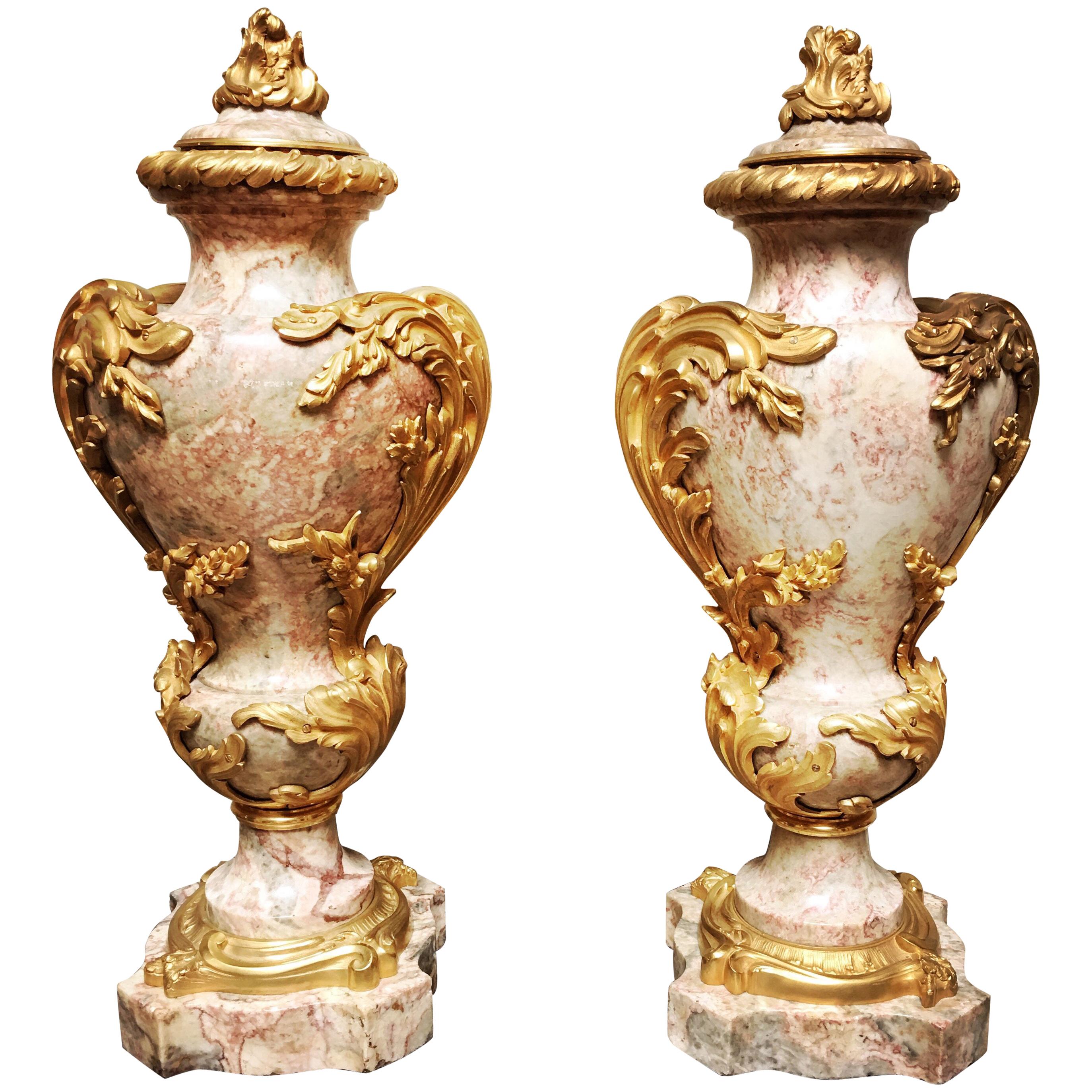 Magnificent Pair of French Marble and Bronze Louis XV Style Cassolettes