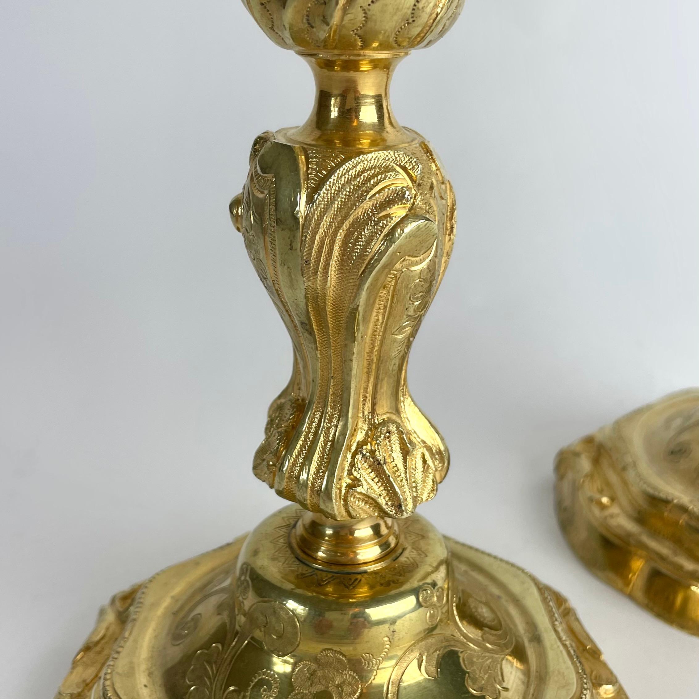 Magnificent Pair of Gilt Bronze Candlesticks in Rococo (Louis XV), c. 1760-70 For Sale 1