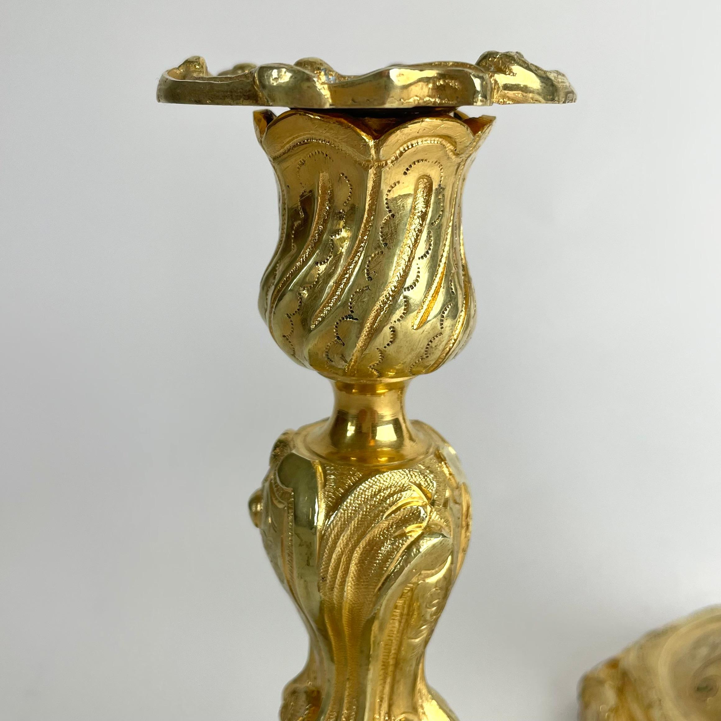 Magnificent Pair of Gilt Bronze Candlesticks in Rococo (Louis XV), c. 1760-70 For Sale 2