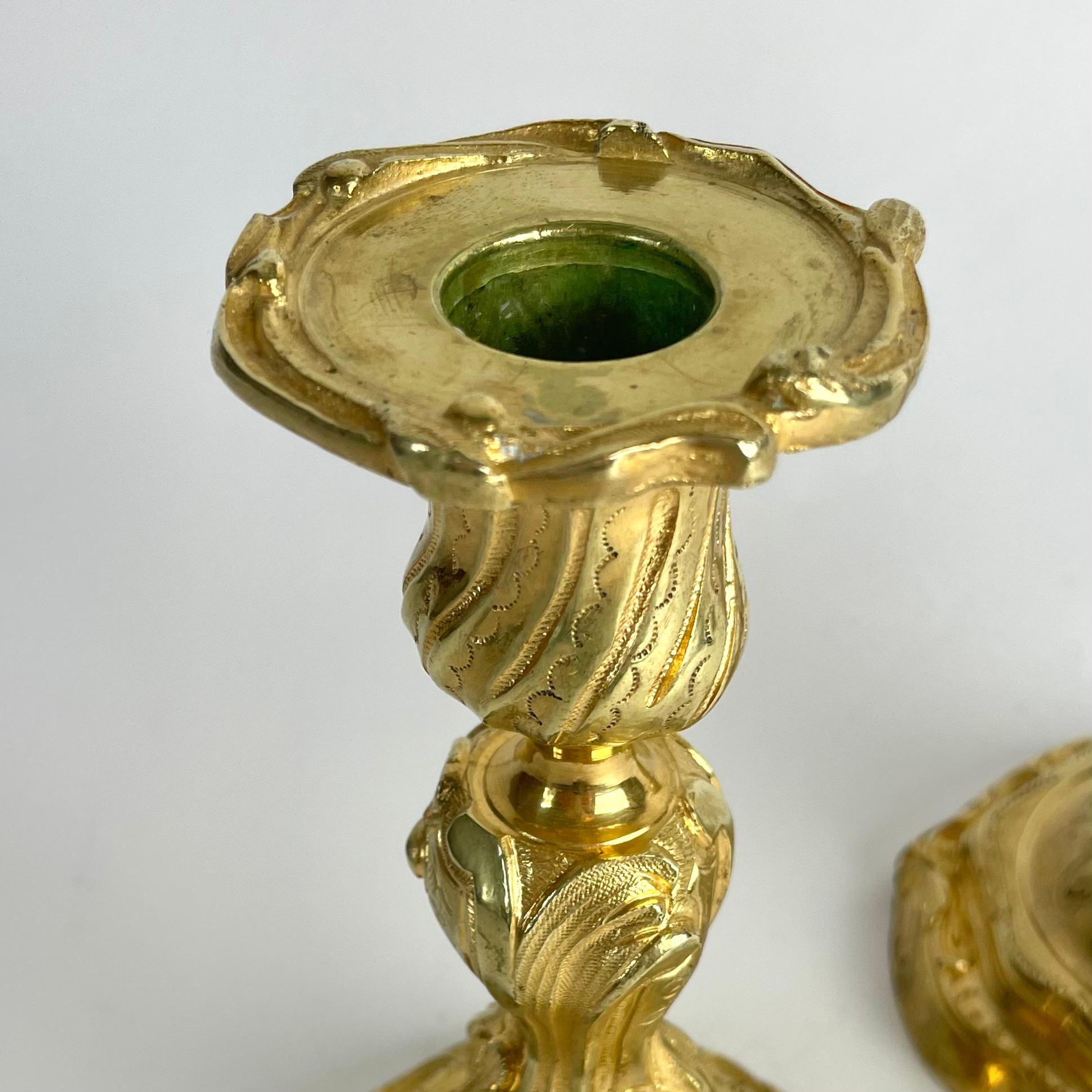 Magnificent Pair of Gilt Bronze Candlesticks in Rococo (Louis XV), c. 1760-70 For Sale 3