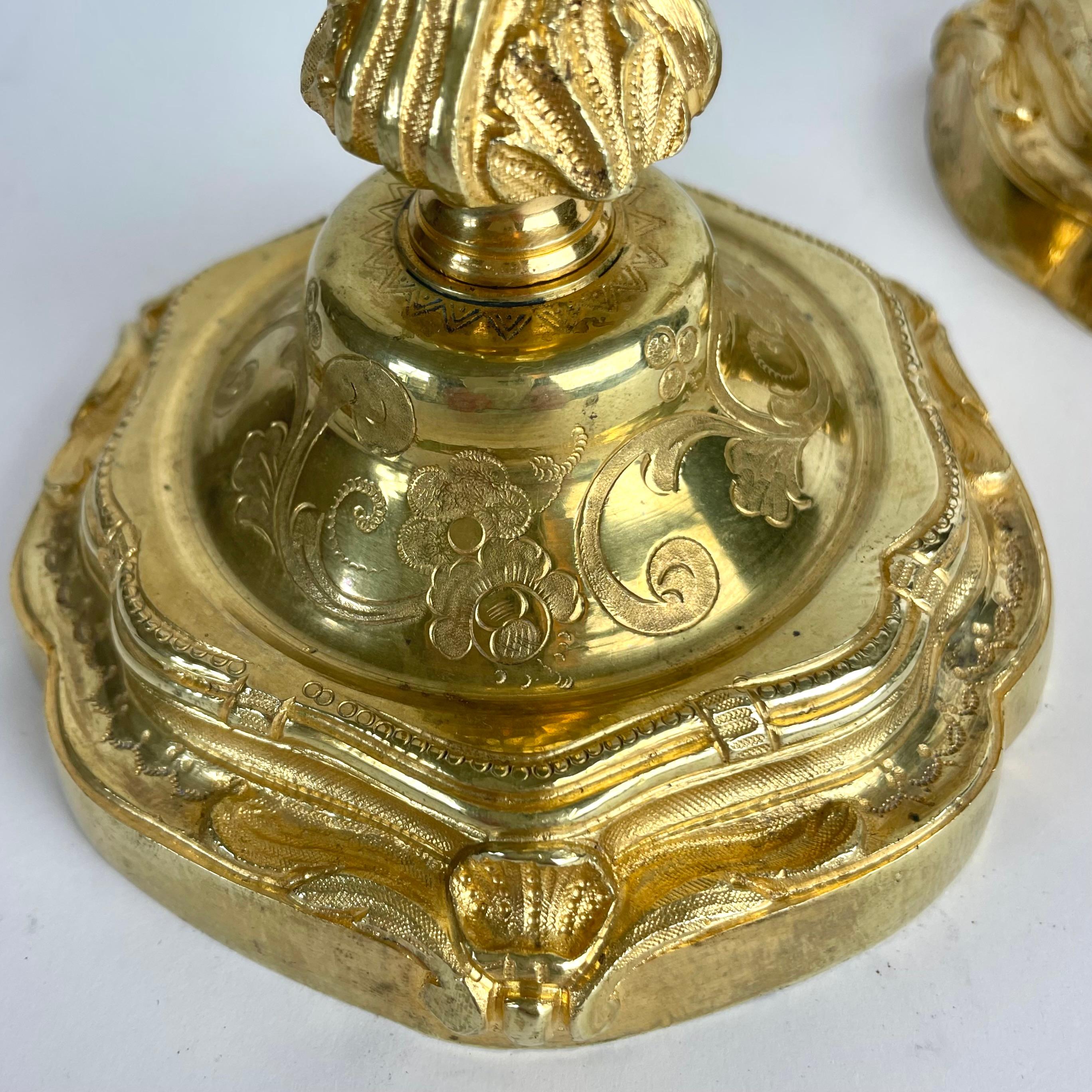 Magnificent Pair of Gilt Bronze Candlesticks in Rococo (Louis XV), c. 1760-70 For Sale 4