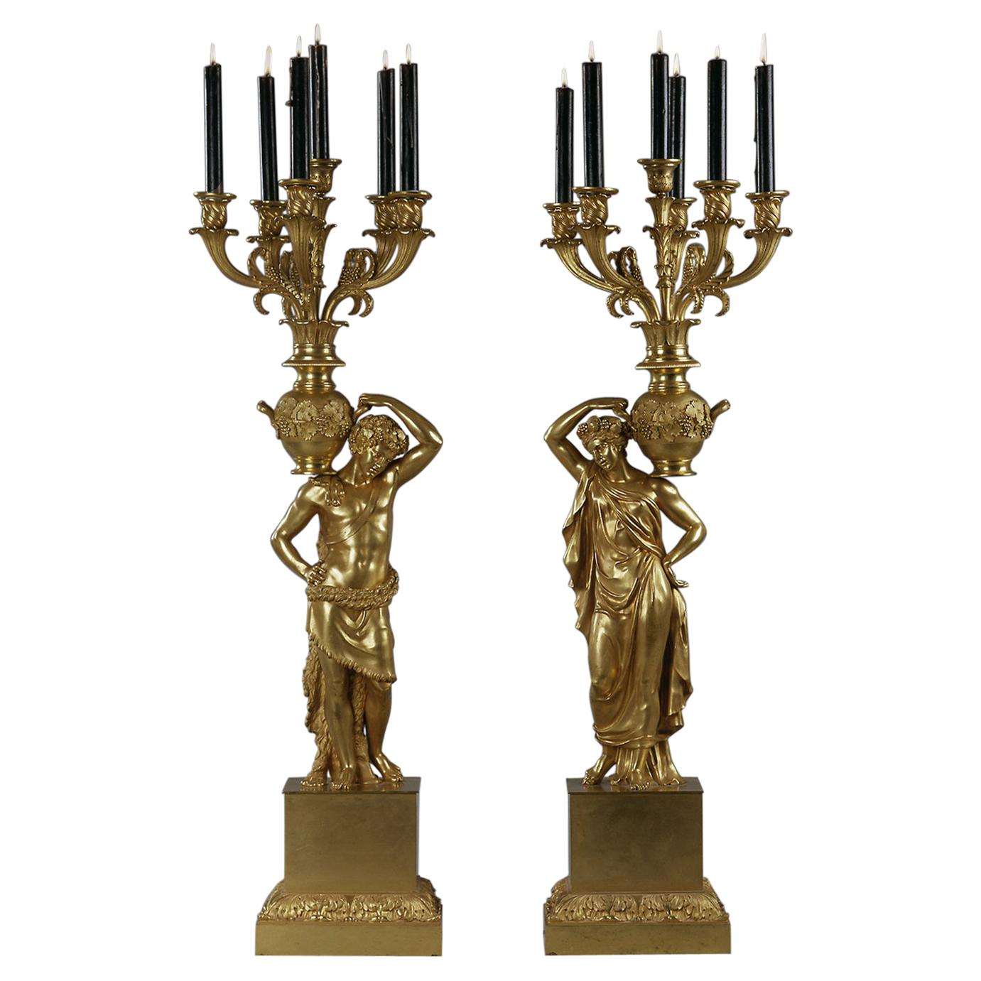 Magnificent Pair of Gilt-Bronze Figural Empire Period Candelabra, circa 1815