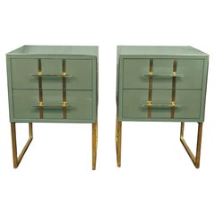 Magnificent Pair of Green Murano Glass Bedside Tables Made in Italy Available