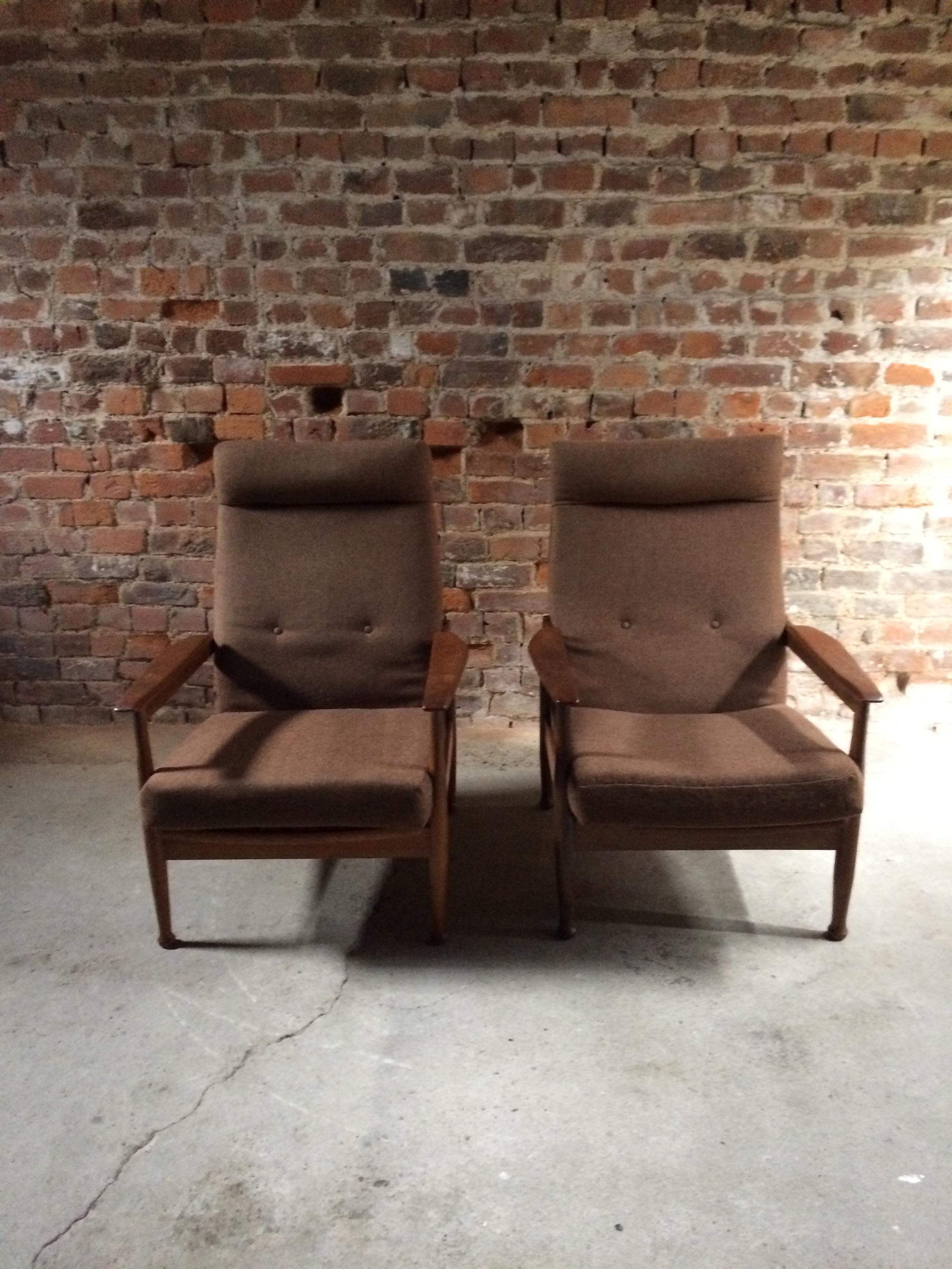 Mid-20th Century Magnificent Pair of Guy Rogers Style Teak Recliner Armchairs Manhattan Design