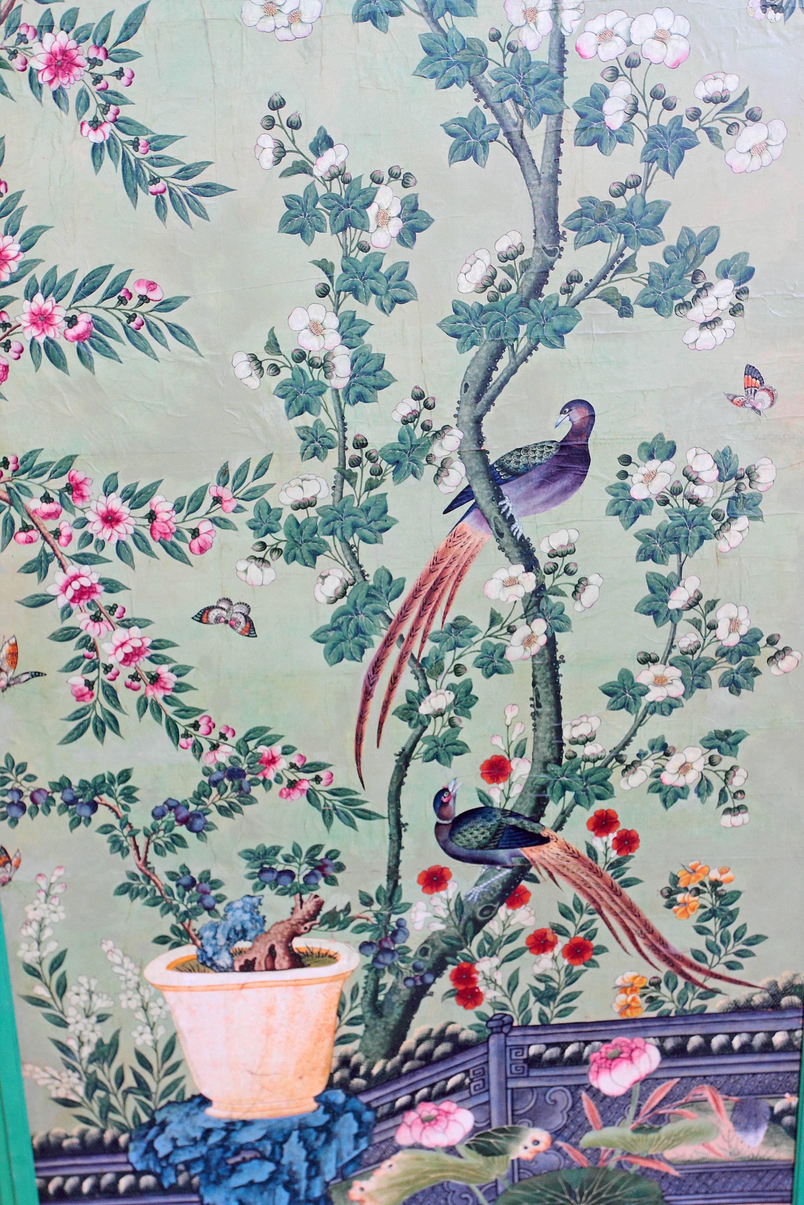 Magnificent Pair of Hand-Painted Chinese Wallpaper Panels 2