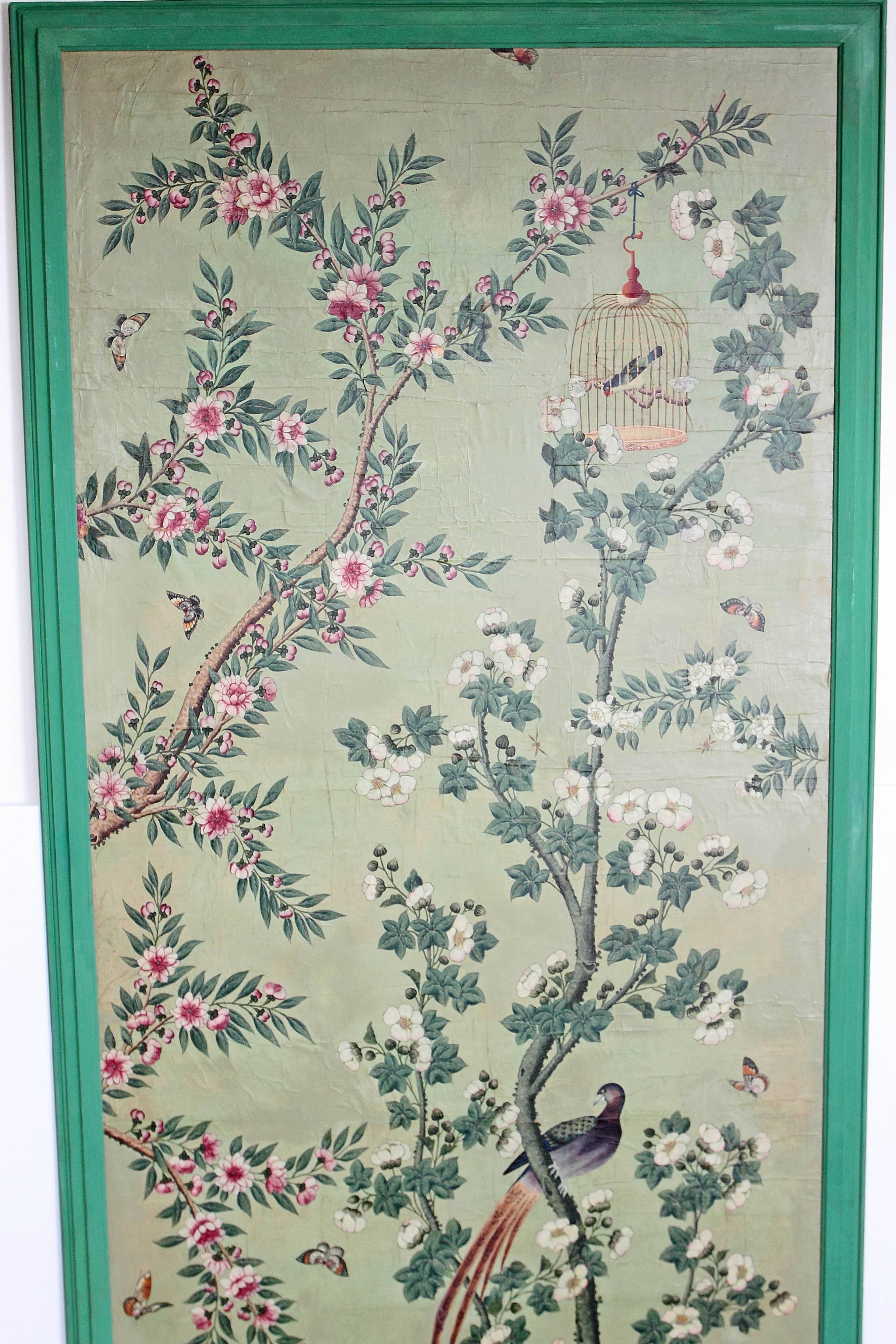 Magnificent Pair of Hand-Painted Chinese Wallpaper Panels 3