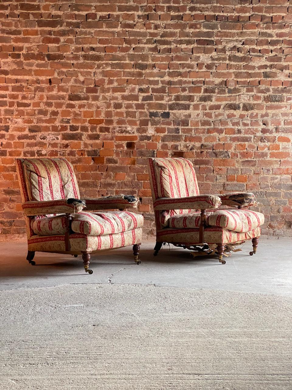 Victorian Magnificent Pair of Howard and Sons Open Armchairs 19th Century, Circa 1850
