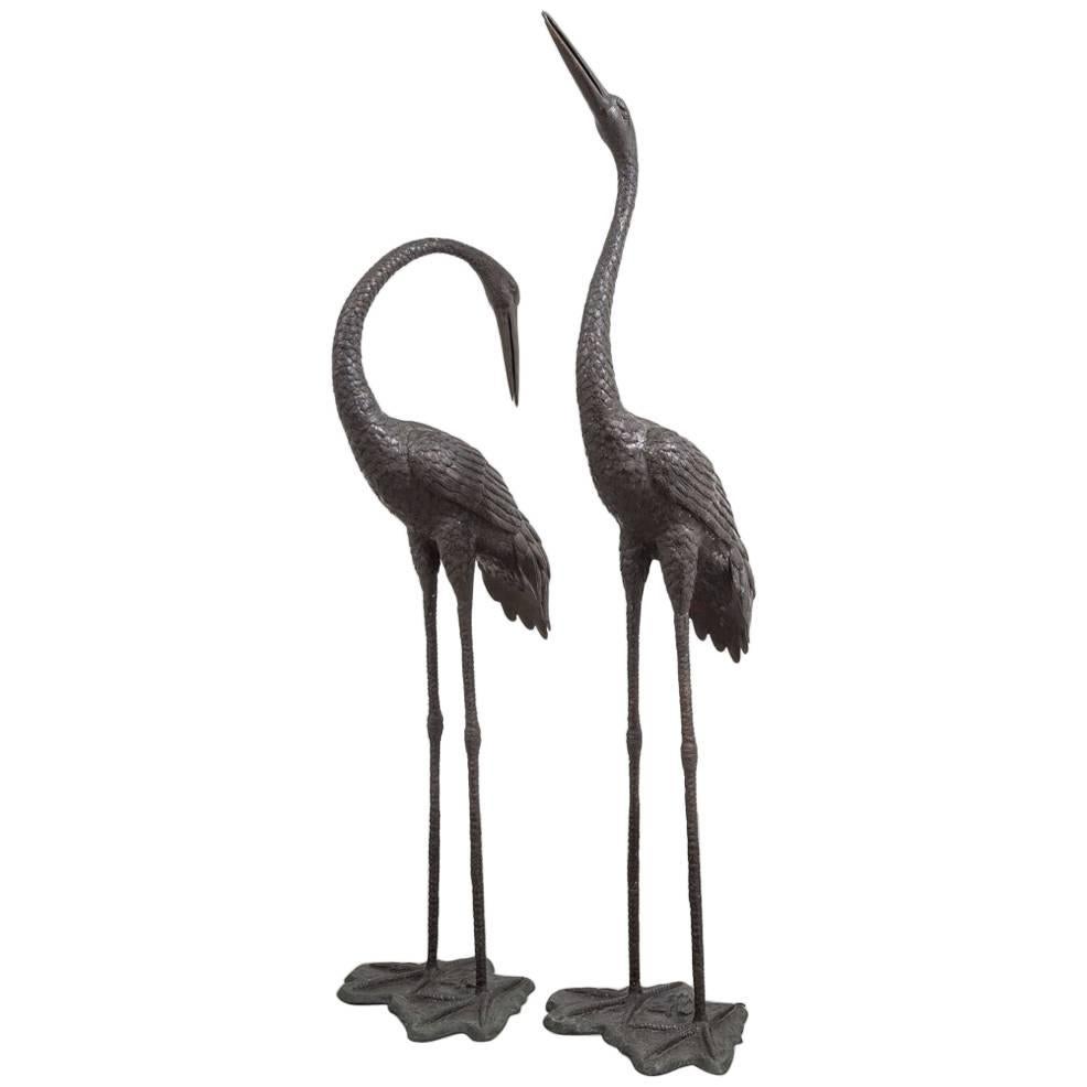 Magnificent Pair of Italian Bronze Cranes, circa 1970s