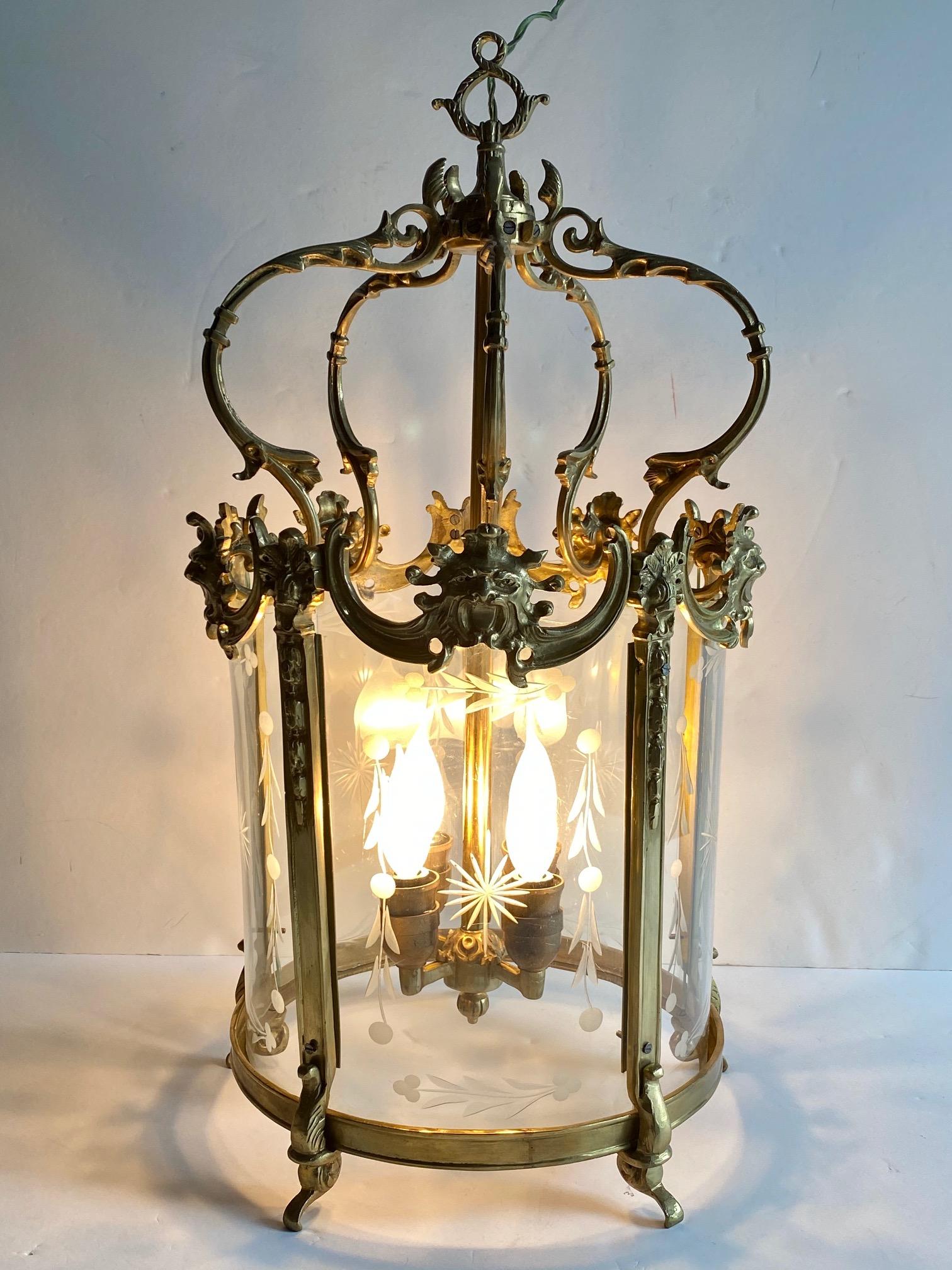 Magnificent Pair of Italian Cast Brass Lanterns In Excellent Condition In Hopewell, NJ