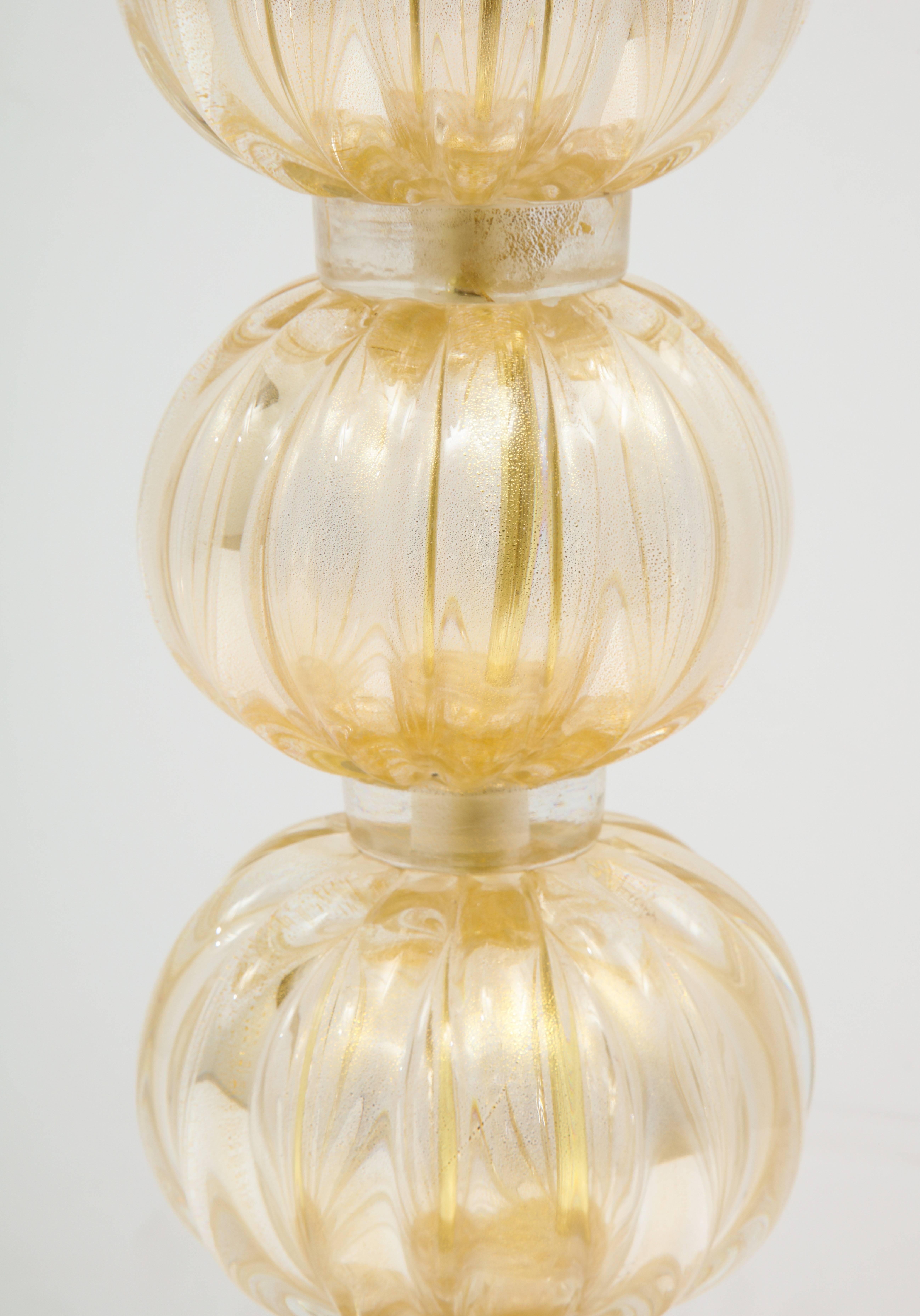 Mid-Century Modern Magnificent Pair of Italian Murano Glass Lamps in 23-Karat Gold