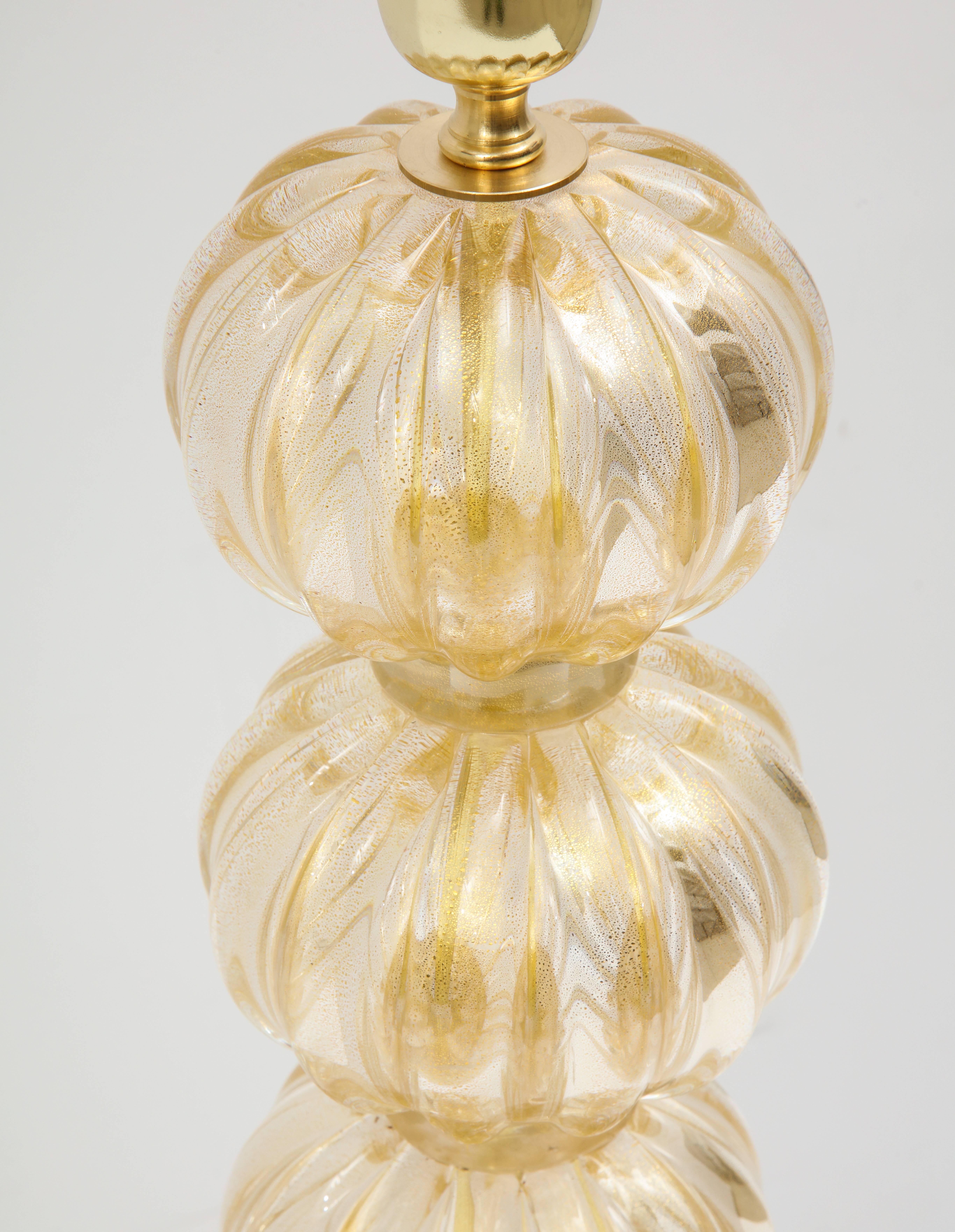 Magnificent Pair of Italian Murano Glass Lamps in 23-Karat Gold 1