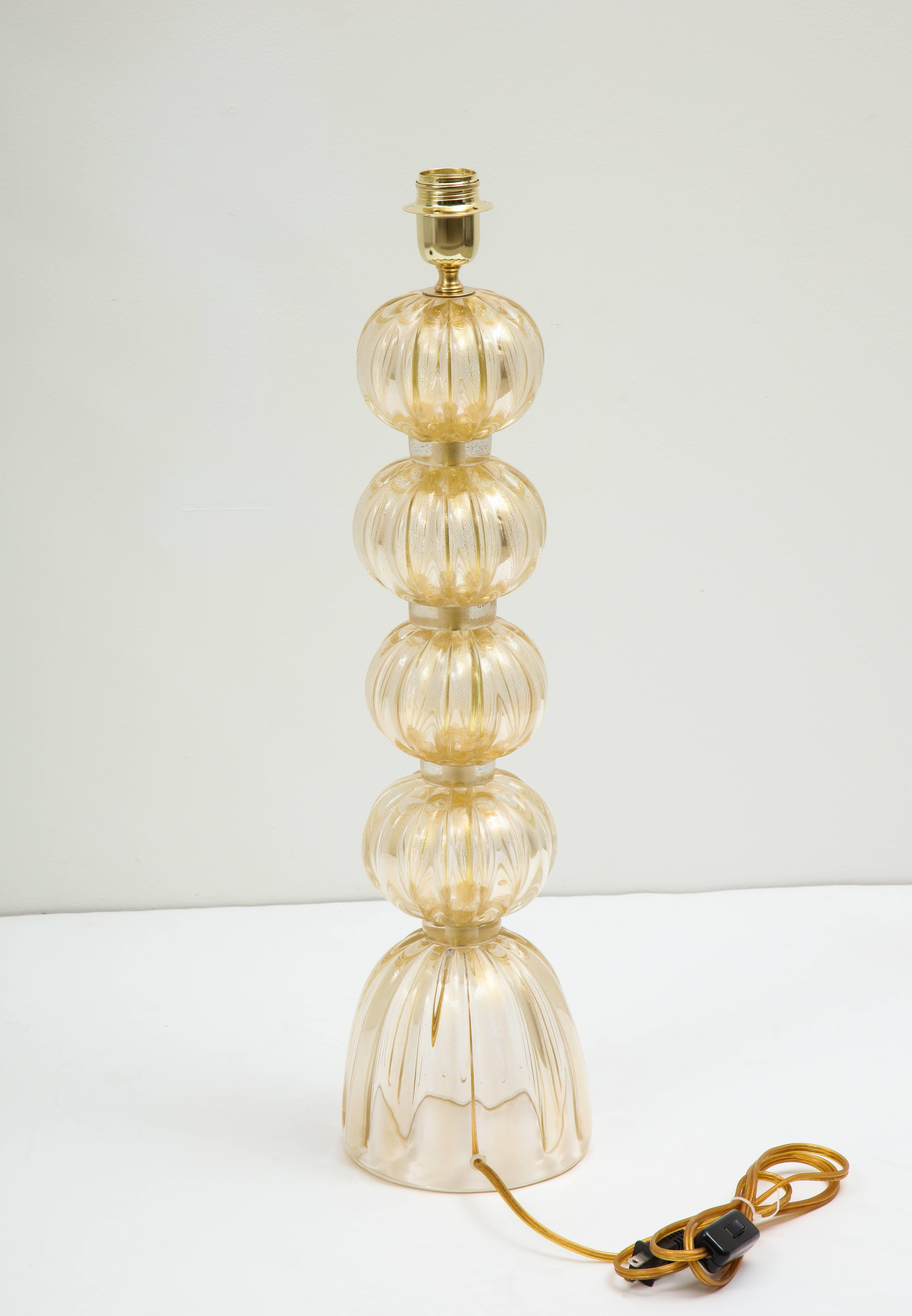 Magnificent Pair of Italian Murano Glass Lamps in 23-Karat Gold 2