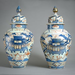 Magnificent Pair of Japanese Imari Vases