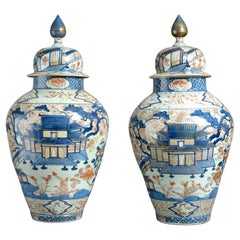 Magnificent Pair of Japanese Imari Vases