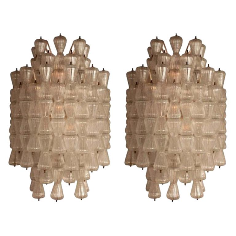 Magnificent Pair of Large Barovier & Toso "Clessidra" Glass Sconces, circa 1970