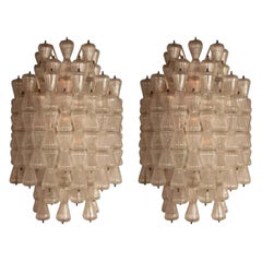 Magnificent Pair of Large Barovier & Toso "Clepsydra" Glass Sconces, circa 1960