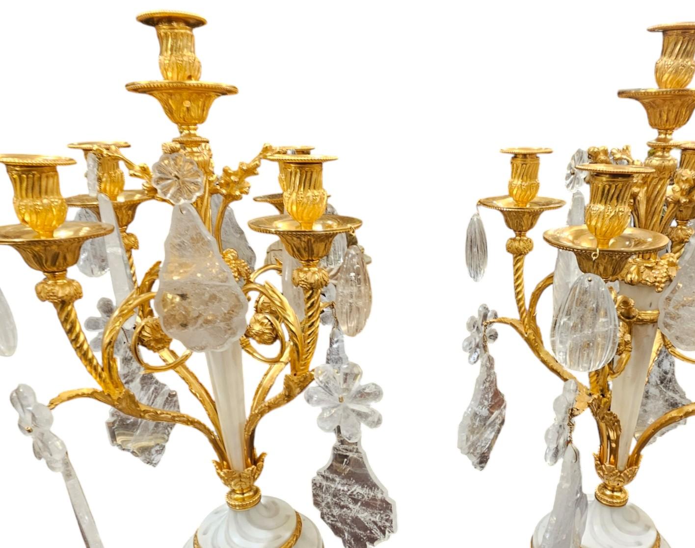 French Magnificent Pair of Louis XV1 Style Rock Crystal Candelabras For Sale