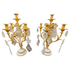 Magnificent Pair of Louis XV1 Style Rock Crystal Candelabras