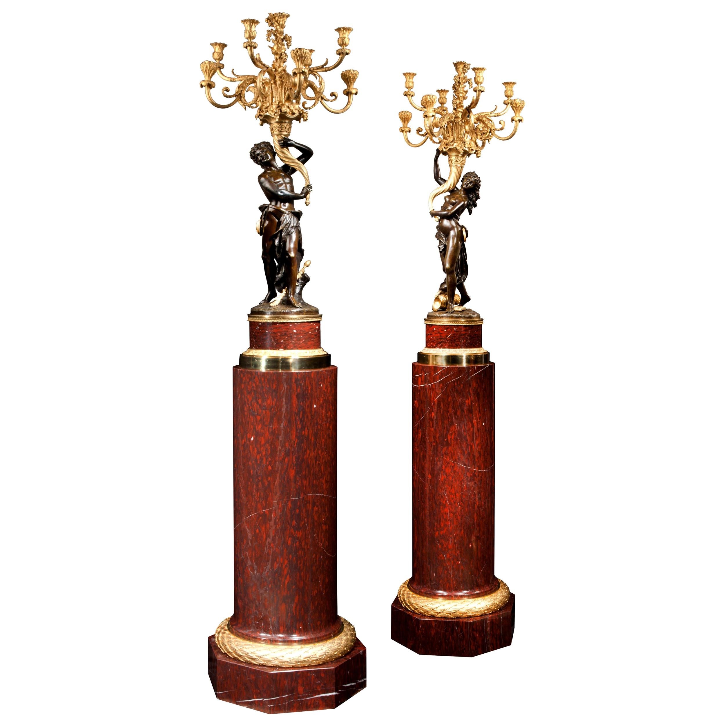 Magnificent Pair of Louis XVI Candelabra after Clodion For Sale