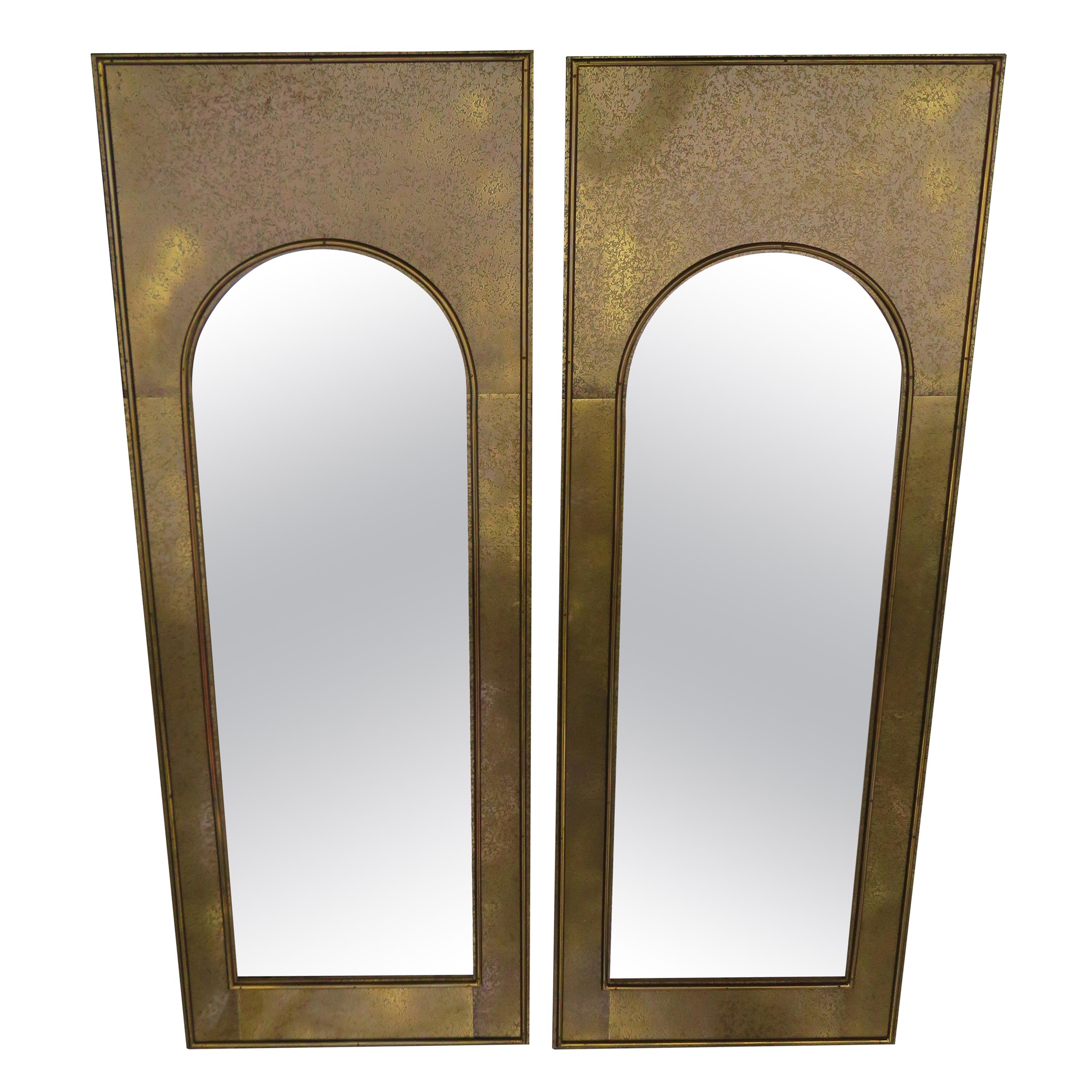 Magnificent Pair of Mastercraft Brass Arched Palladian Mirrors Hollywood Regency