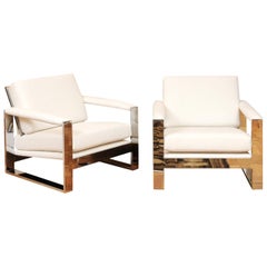 Magnificent Pair of Mirror Chrome Cube Loungers by Milo Baughman, circa 1975