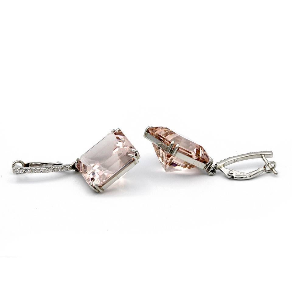 Magnificent Pair of Morganite Drop Earrings Weighing 29.71 Carat In New Condition In New York, NY