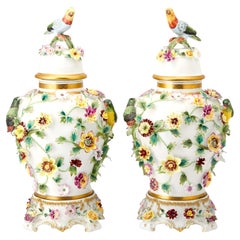 Antique Magnificent Pair of Napoleon III Period Porcelain Covered Vases/ 19th Century.